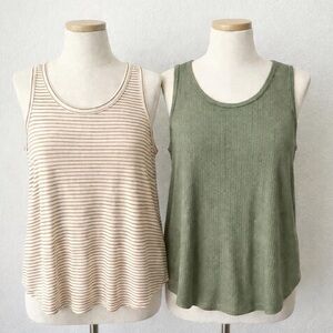 Old Navy Women's Beige Striped and Olive Tank Tops